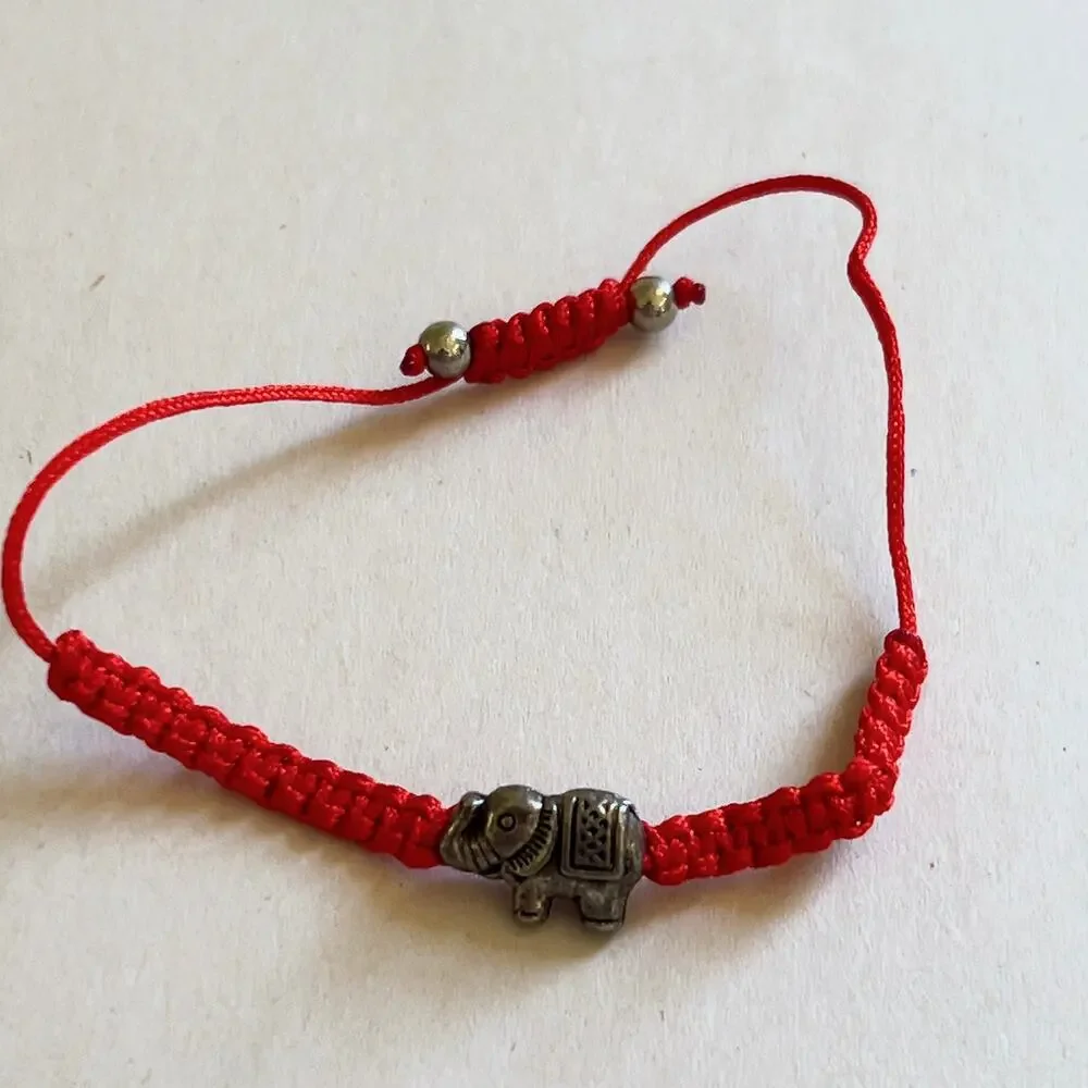 Red Thread Bracelet Elephant Charm Adjustable Child Sized
